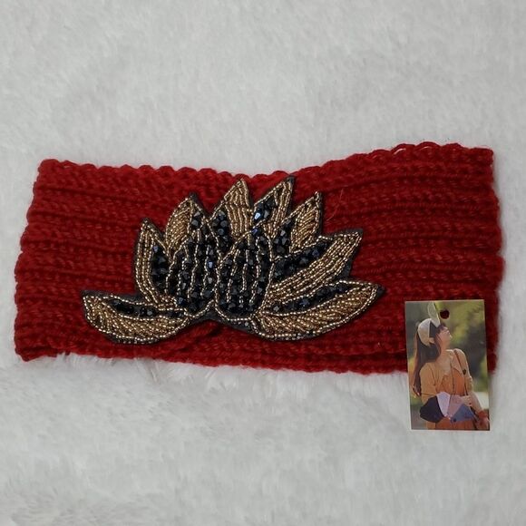 SALE Red Rhinestone Bling Knit Head Wrap Ski HeadBand - Picture 4 of 7